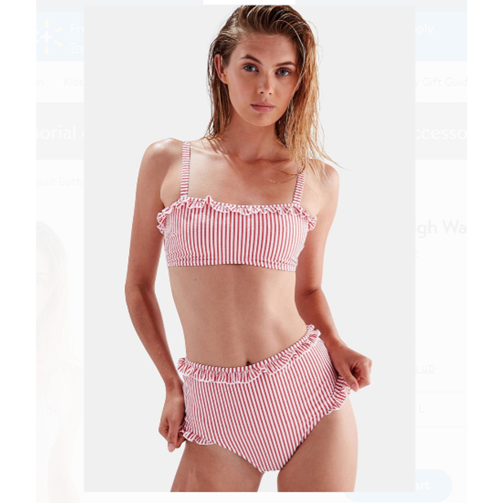 SOLID & STRIPED Red and White Striped Bikini bottoms